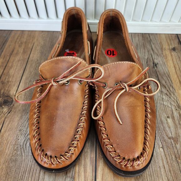 Polo Ralph Lauren Tucker Leather Moccasins Mens 10 D Brown Whipstitch Boat Shoes - Picture 8 of 10